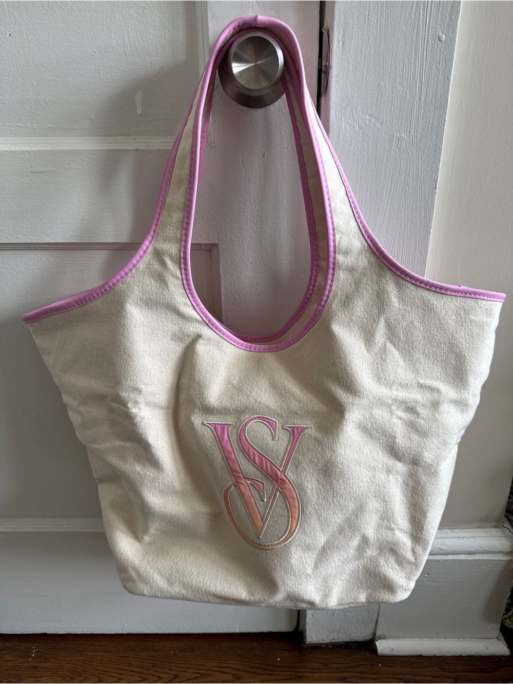 Victoria's Secret Cream Canvas Tote Bag